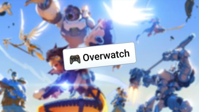 Infinite Craft word block pasted over a blurred image of Overwatch heroes