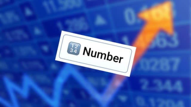 A blue graph showing rising stocks with the word "numbers" on top and a matching emoji beside it