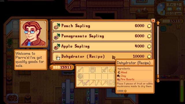 List of items available at Pierre's General Store in Stardew Valley