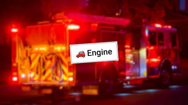 Infinite Craft Engine block atop a blurred bright red backdrop featuring a fire engine or fire truck