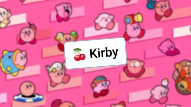 Infinite Craft Kirby block atop a blurred pink background featuring Nintendo character Kirby