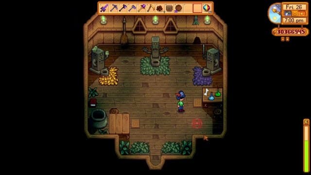 Three shrines in the Witch's hut in Stardew Valley